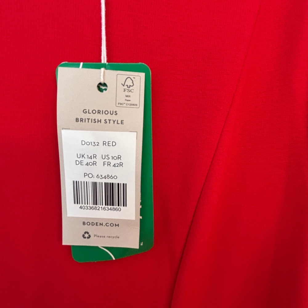 Boden Classic Red Midi Dress w Flutter Sleeves NEW Women US 10R DO132 Red - Picture 15 of 16